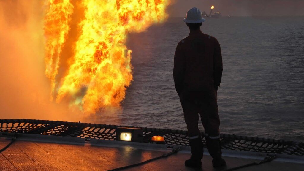 Flaring on oil rig